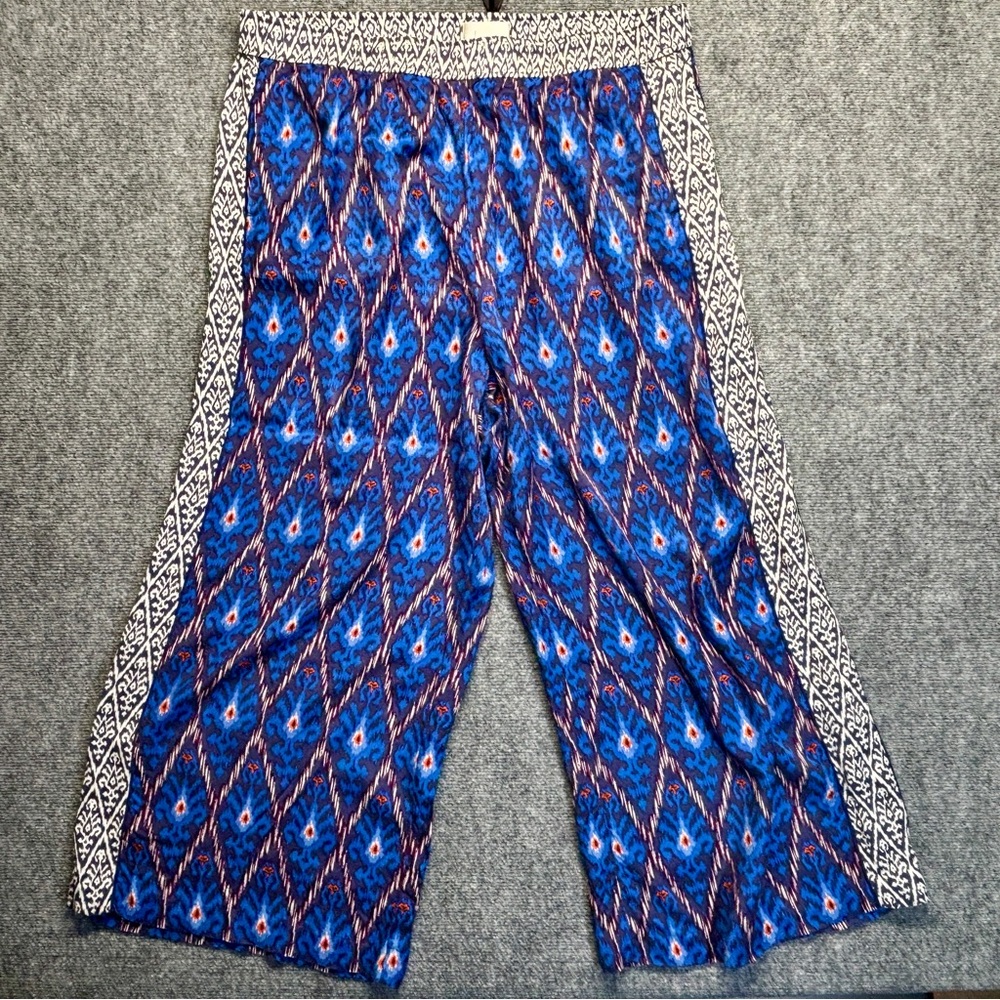 Anthropologie Blue and Cream Patterned Pants